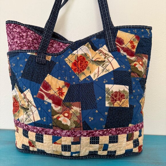 Beautiful Handmade Quilted Blue & Purple Tote Bag - Picture 2 of 9